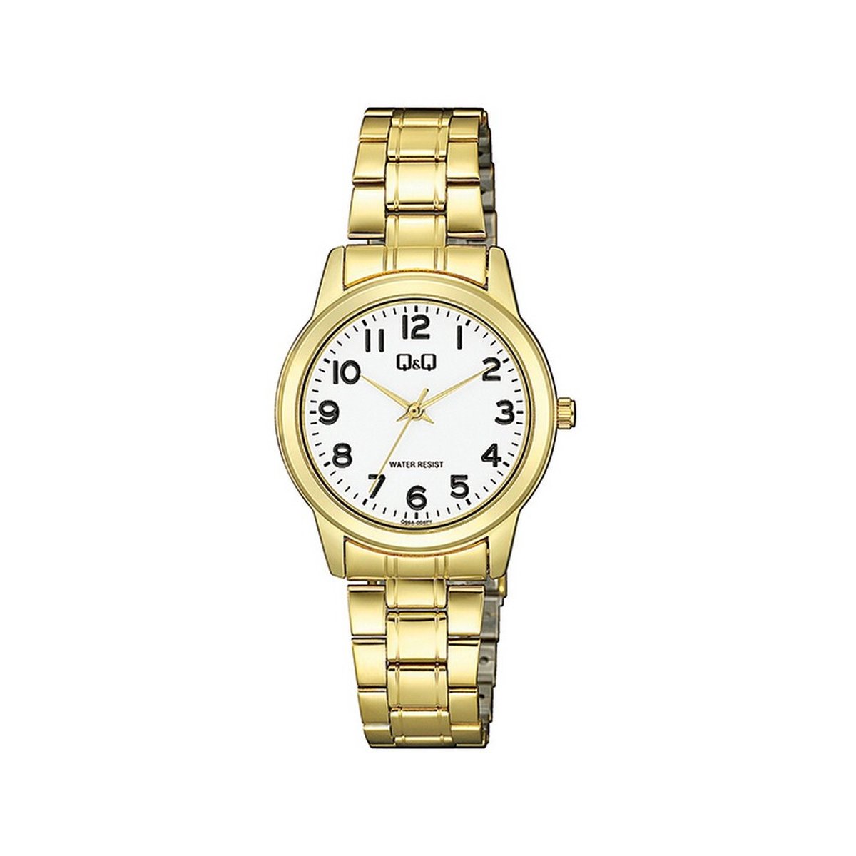 QQ Q66A-004PY - Horloge - Analoog - Dames - Vrouwen - stalen band - Rond - Metaal - Cijfers - Goudkleurig - Wit - 3 ATM