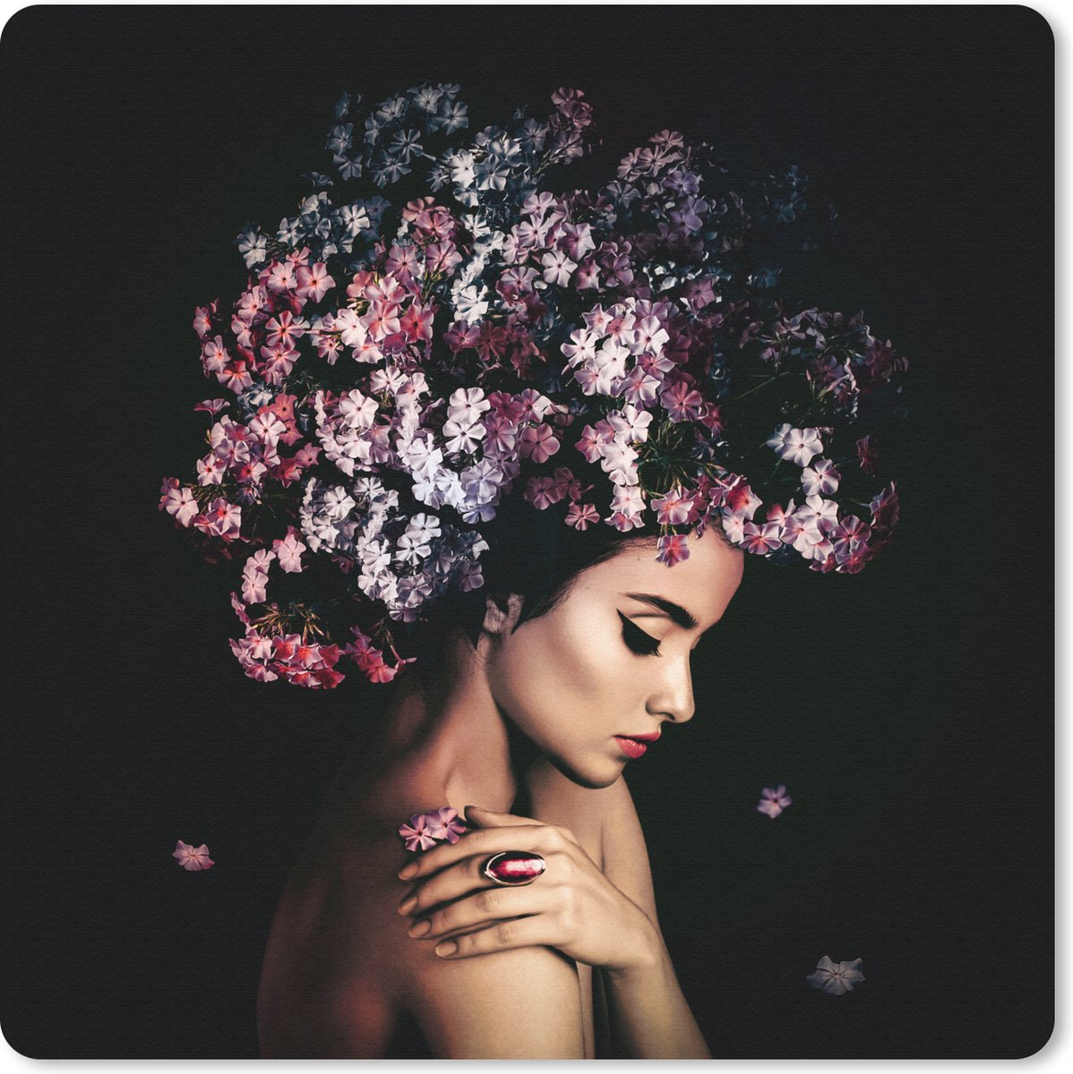 Muismat 30x30 cm - Mousepad Bloesem - Vrouw - Roze - Bloemen - Luxe - Muismatten