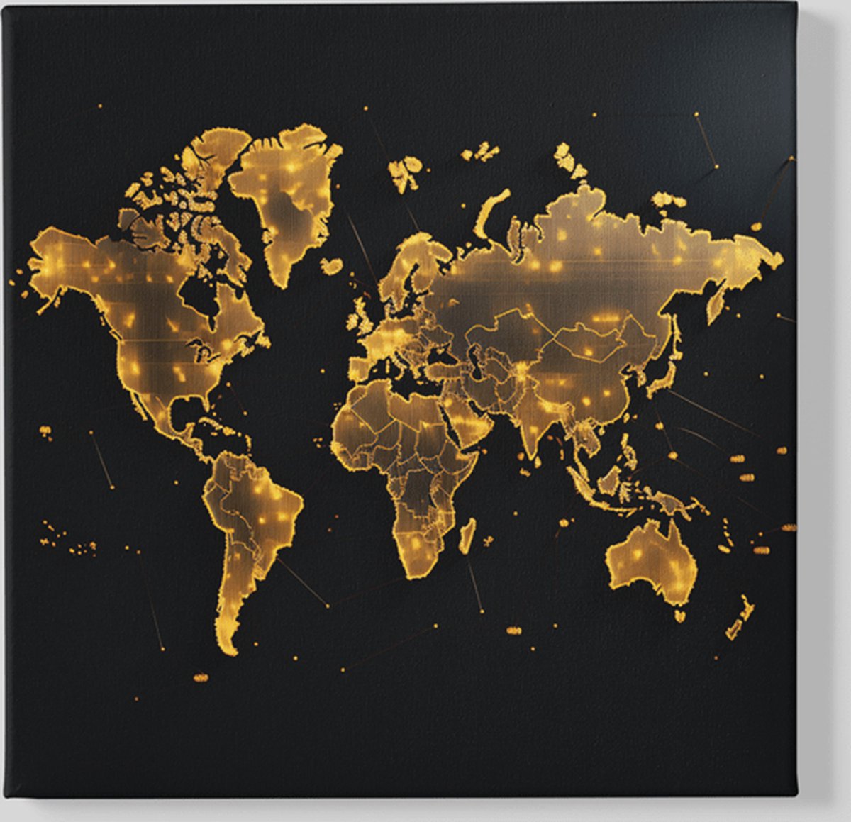 Trendex Global Canvas Schilderij - Wereldkaart - Goud - Bruin - Vierkant - 60x60x2 cm