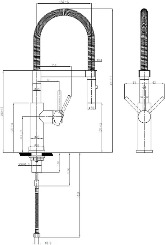 Villeroy & Boch Steel Expert Compact keukenkraan, hoge druk, keukenkraan met omstelfunctie en draaibare uitloop, waterbesparende wastafelkraan, uitloophoogte 143 mm, goud-zwart