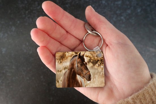 Porte-clés - Cheval - Soleil - Portrait - Nature - Marron - Cadeaux à distribuer - Plastique