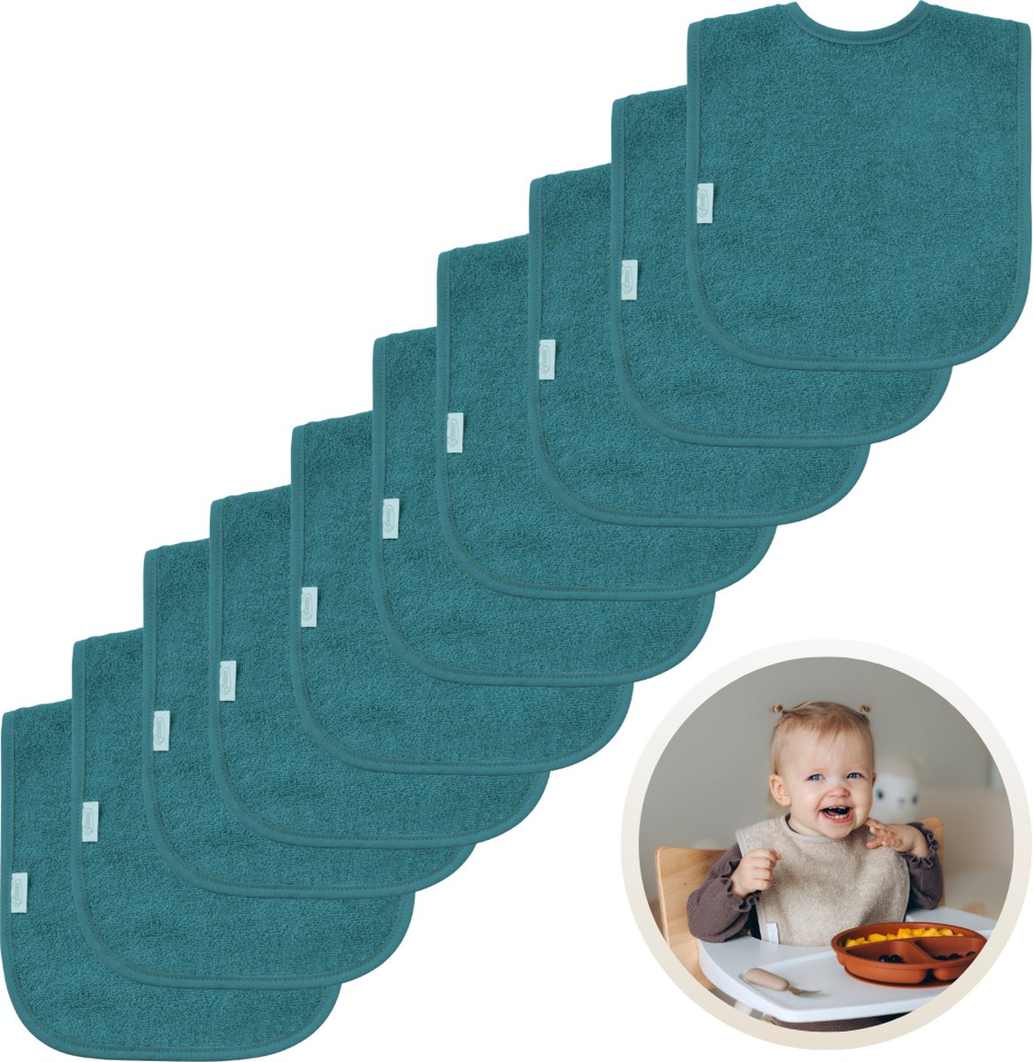 Goedkoopste Funnies Slabbetjes 10-Pack Lake Green - Set van 10 Zachte Slabbertjes - Grote Slabbers - Kwijldoekjes voor Baby’s en Kinderen - Absorberend, Zacht en Makkelijk Wasbaar - Perfect voor Voeden, Kwijlen en Bescherming van Kleding