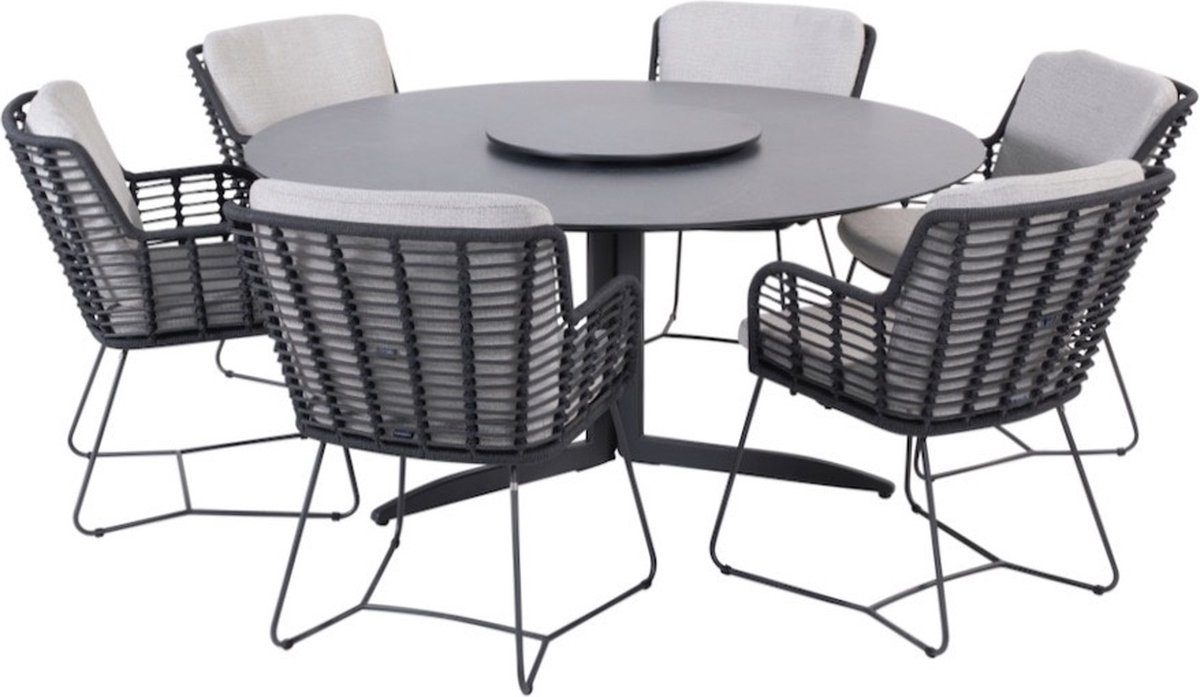 Embrace Fabrice dining tuinset 160 cm rond 7 delig rope antraciet 4 Seasons Outdoor