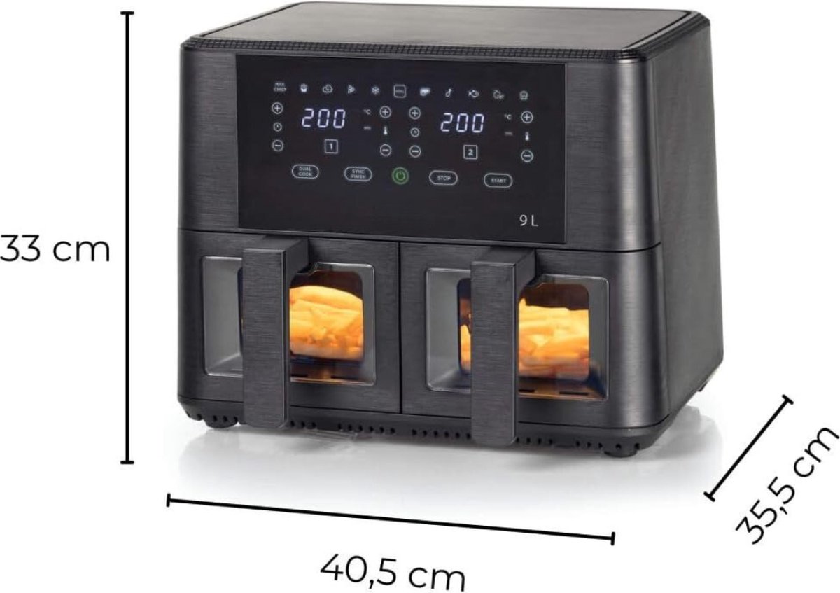 Afbeelding 2 van Equivera Dubbele Airfryer - Dubbele Mand - Dual Cook - Heteluchtfriteuse - Verschillende Programma's - Dual Zone - Mega