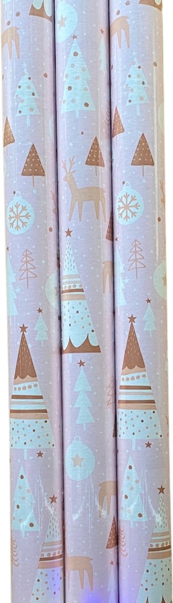 FESTIVE GIFTS Inpakpapier - Cadeaupapier - 200 x 70cm - 3 rollen - Kerst - Luxe Cadeauverpakking - Kleurrijk