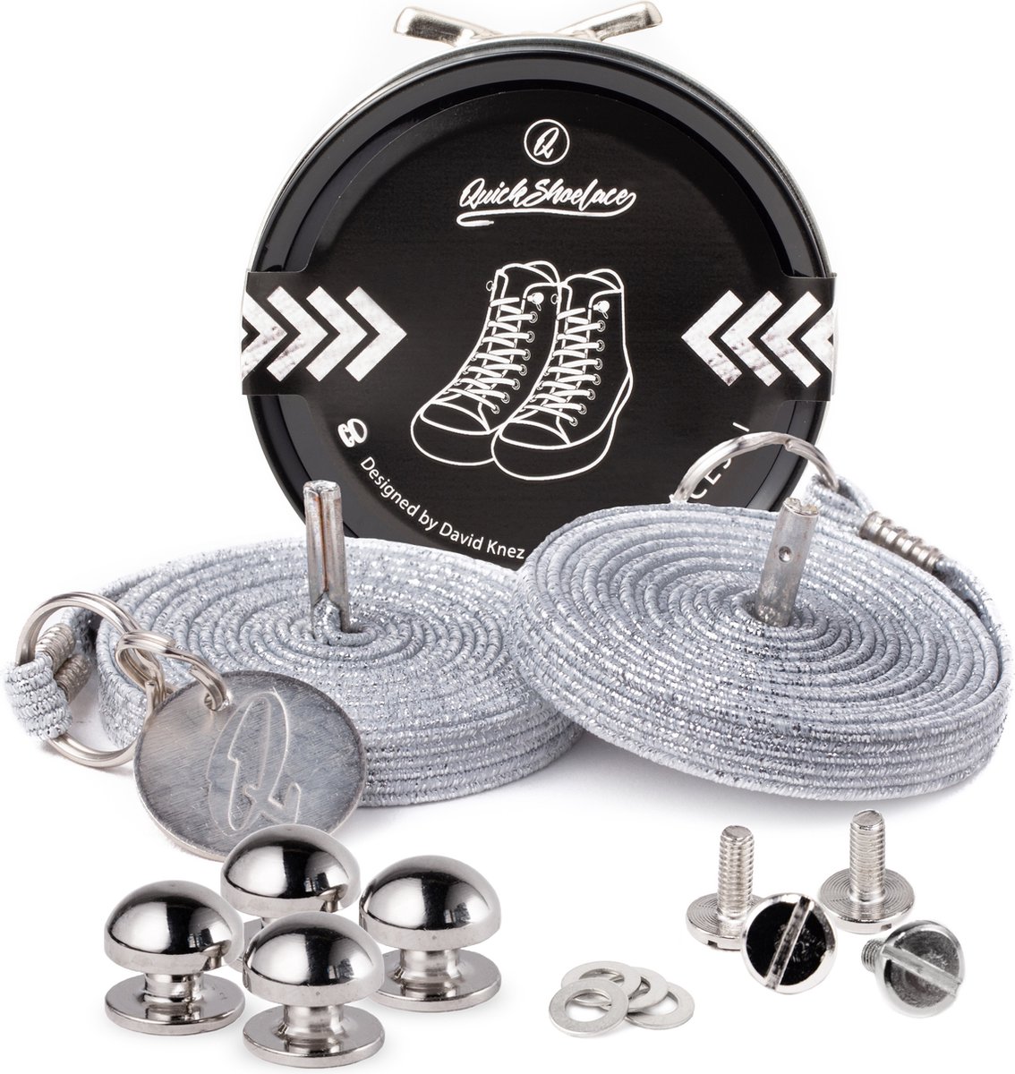 Quick shoelaces - Met één hand veters strikken - Casual Pure Silver - Schoenveter met fixatie rond - Zilver