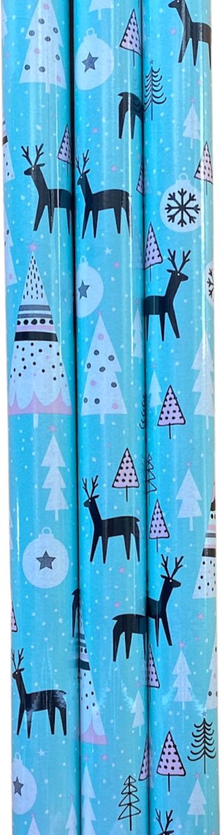 FESTIVE GIFTS Inpakpapier - Cadeaupapier - 200 x 70cm - 3 rollen - Kerst - Luxe Cadeauverpakking - Kleurrijk
