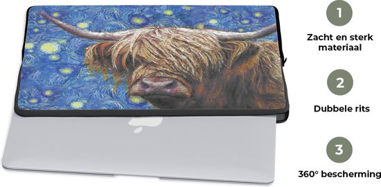 Housse ordinateur 15 pouces - Van Gogh - Scottish Highlander - Nuit étoilée - Housse ordinateur