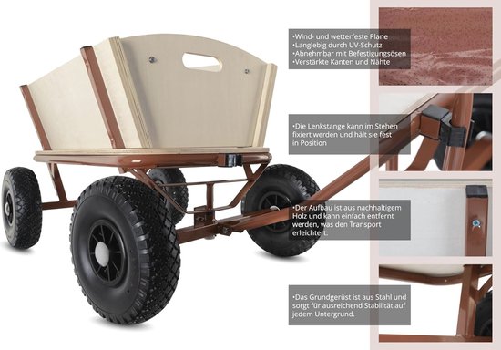 Houten bolderkar in westernstijl - Met dekzeil voor zon en regen - Robuuste tuinwagen tot 100 kg van Funplay — afbeelding 5