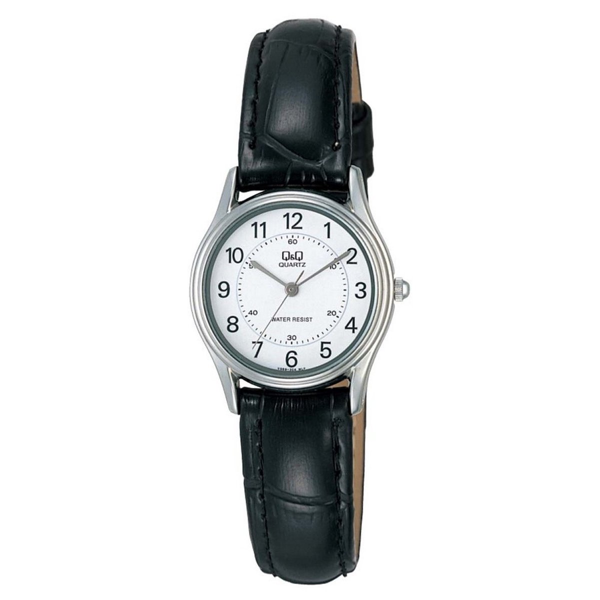 QQ VG69J304Y - Horloge - Analoog - Vrouwen - Dames - Leren band - Rond - Metaal - Zwart - Zilverkleurig - Wit - 3ATM