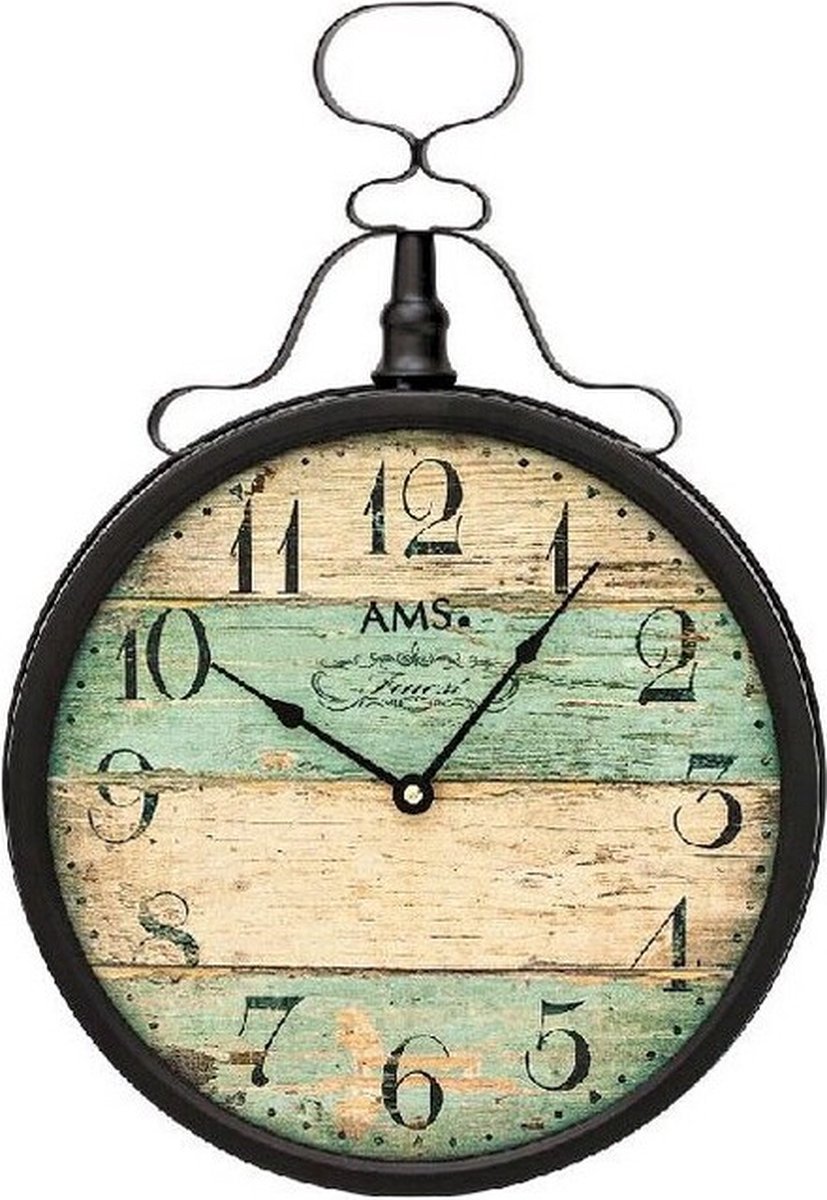 AMS W9532 - Wandklok - Analoog - Metaal - Gedrukte wijzerplaat - Zwart - Beige