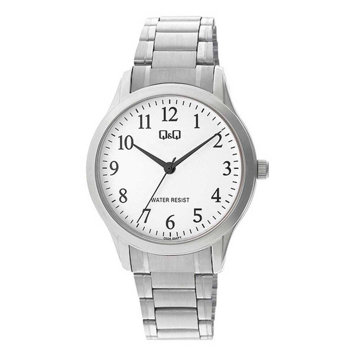 QQ C02A-004PY - Horloge - Analoog - Mannen - Heren - Stalen band - Rond - Metaal - Cijfers - Zilverkleurig - Wit