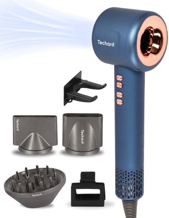 Techard Ionische Haardroger Fohn met Diffuser voor Krullen Haarfohn Ultra Stil en Superkrachtig met Extra Grote Diffuser Hair Dryer Reisfohn 110.000RPM - Inclusief Opbergtas