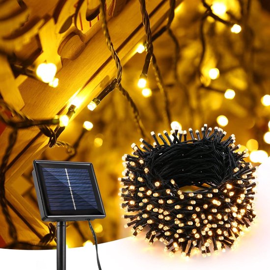 Lichtsnoer op Zonne-energie voor Buiten, 2 Strips Van 100 Warme LEDs, 24M, 8 Modi, CE en RoHS Certificaat Lichtsnoer op Zonne-energie voor Buiten, 2 Strips Van 100 Warme LEDs, 24M, 8 Modi, CE en RoHS Certificaat