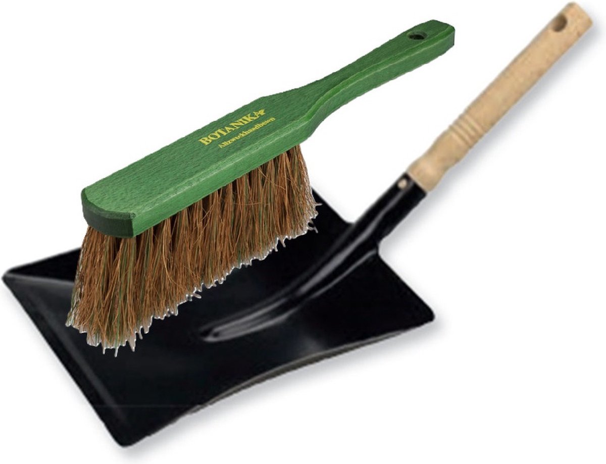 Goedkoopste Buemag Stoffer en blik set voor buiten - zwart/groen - verzinkt metaal - hout met kokosharen