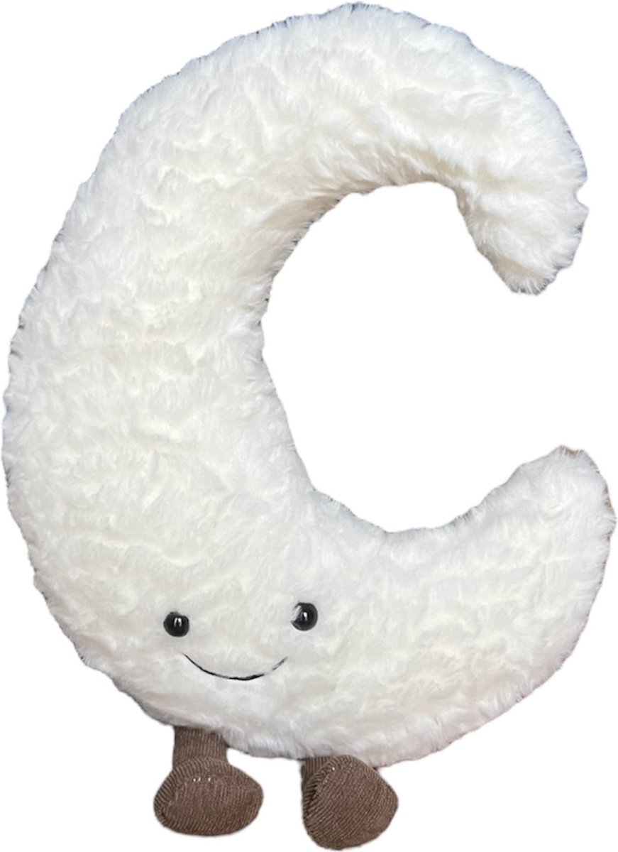 KimDo - Lachende Maan kussen - 40 cm - Wit - Babykamer Decoratie - Kraamcadeau - Knuffel
