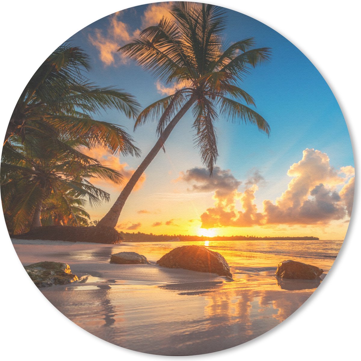 Muismat rond 30x30 cm - Mousepad Strand - Zee - Palmboom - Zonsondergang - Ronde muismatten