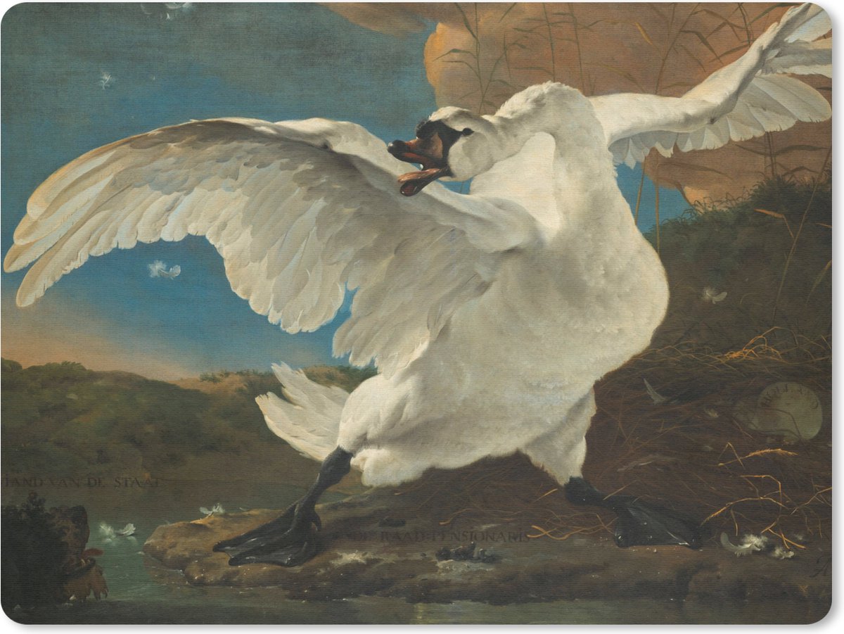 Muismat 23x19 cm - Mousepad De bedreigde zwaan - Schilderij van Jan Asselijn - Muismatten