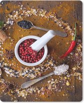Muismat Groot - Vijzel - Kruiden - Lepels - Specerijen - Bruin - Peper - 30x40 cm - Mousepad - Muismat