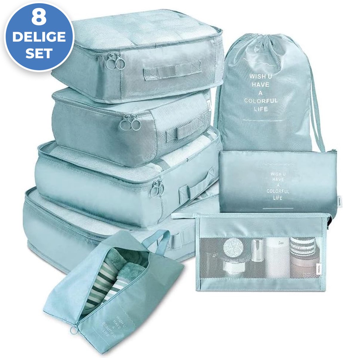 Bol.com Packing Cubes - Koffer Organizer Set - 8-delig - Kleding en Bagage Organizer - Travel Cubes - Reis Accessoires - Voor Ta... aanbieding