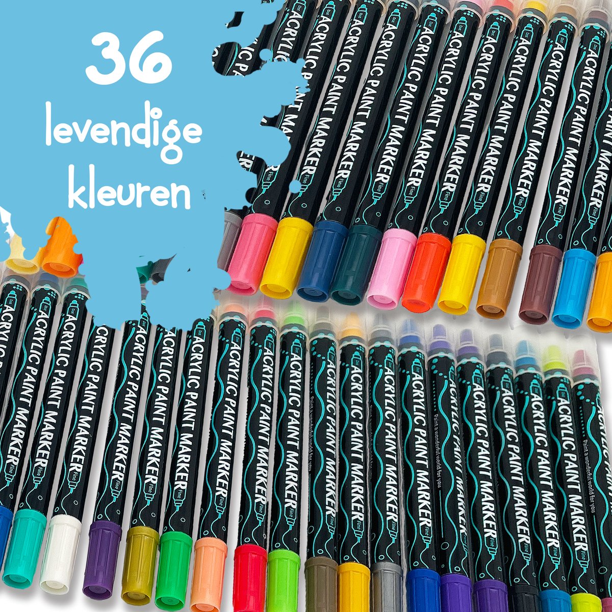 CREACOL Acrylstiften 36 stuks - Dual Tip - Verfstiften - Tekenset - Happy Stones Stiften - Inclusief Sjablonen — afbeelding 2