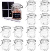 Pots à confiture avec couvercle - 12 Pots d'herbes aromatiques en Verres hermétiques - Petit support en fil de verre 24 Étiquettes et marqueurs à craie - Robustes et pratiques - Pots à confiture carrés de 100 ml avec couvercle