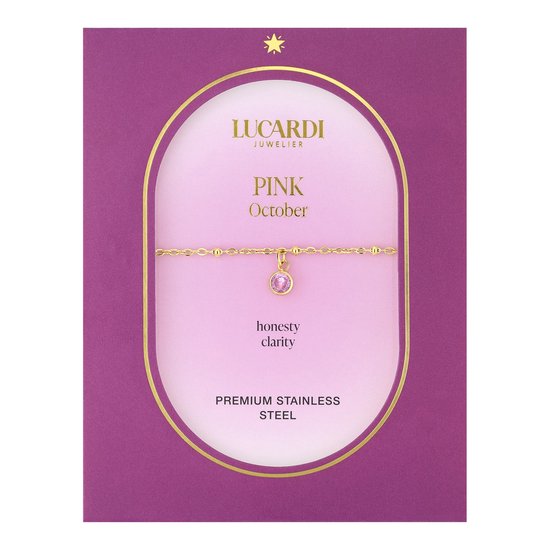 Lucardi Bracelet Femme Acier Plaqué Or Pierre de Naissance Octobre - Bracelet - Acier - Or - 19 cm