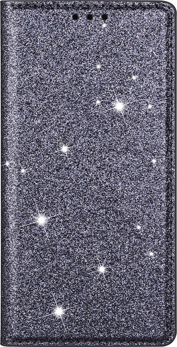 Hoesje geschikt voor iPhone 16 Pro - Bookcase - Pasjeshouder - Portemonnee - Glitter - TPU - Grijs