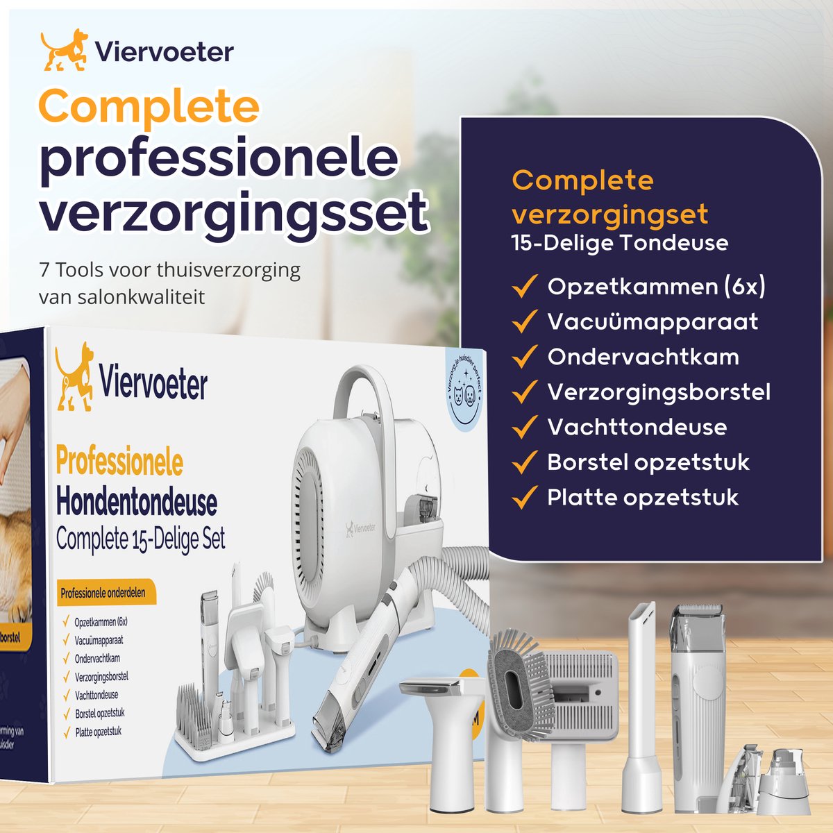 Viervoeter® Professionele 15 Delige Hondentondeuse met stofzuiger - Voor dikke vacht - Zuigen & Trimmen - Verzorginsset - Katten en Honden thumbnail 5