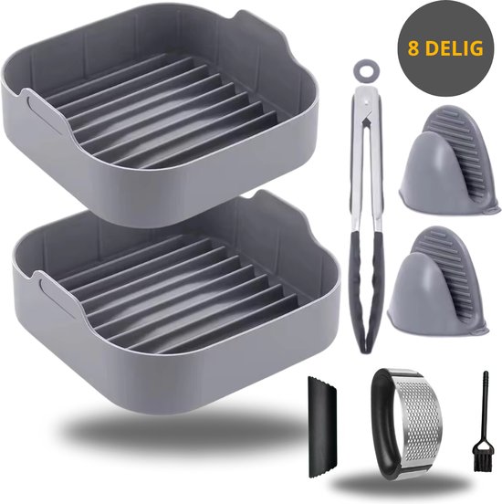 Foto: Keukenvriend airfryer siliconen bakje 2 stuks airfryer bakpapier knoflookset xxl 2 stuks airfryer siliconen bakje vierkant airfryer bakje 20 5 cm