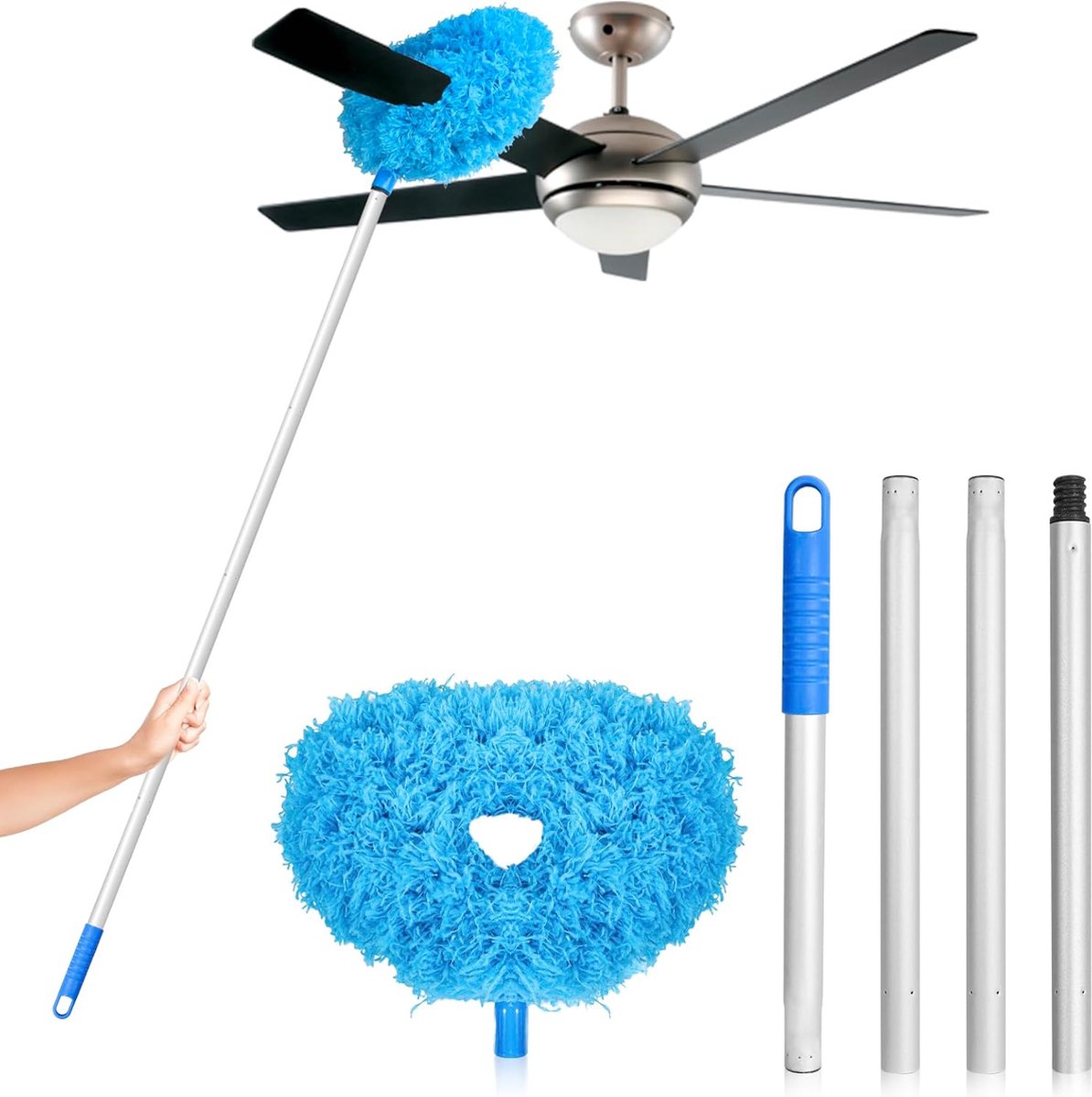 Ring stofborstel Telescopische plumeau stofborstel Blauw Aluminiumlegering Totale lengte 140 cm Verstelbaar Eenvoudig te demonteren en te installeren
