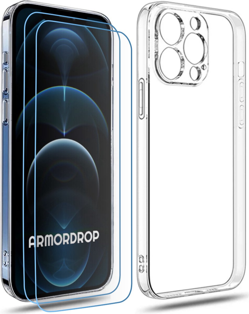 ArmorDrop Transparant Hoesje Inclusief 2x Screenprotector Geschikt Voor iPhone 12 Pro