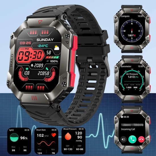 Waterdichte Tank G1 smartwatch biedt GPS, kompas, barometer, een