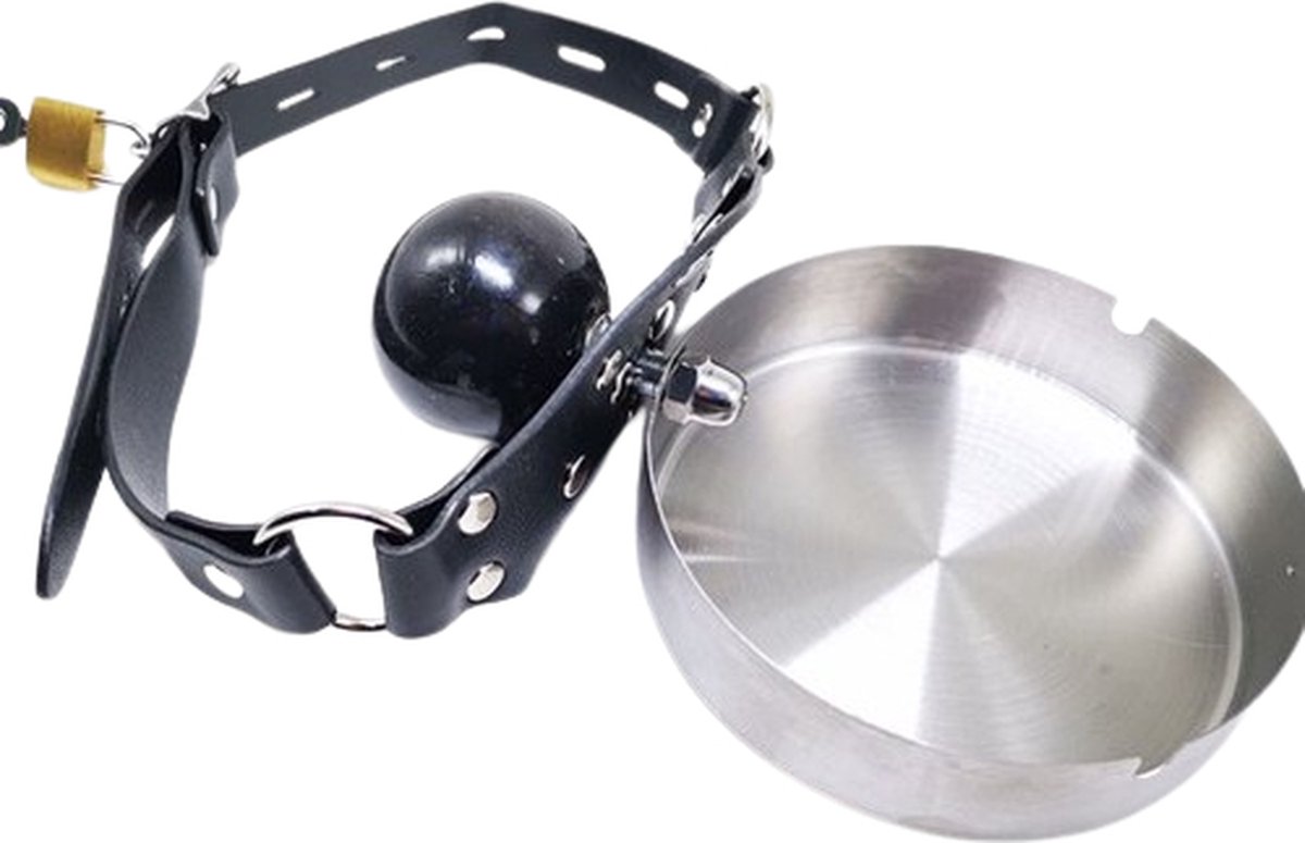 Goedkoopste BDSM Slaaf gag Asbak - Luxe lederen gag bal - Verstelbaar - Knevel met slot - SM Toys
