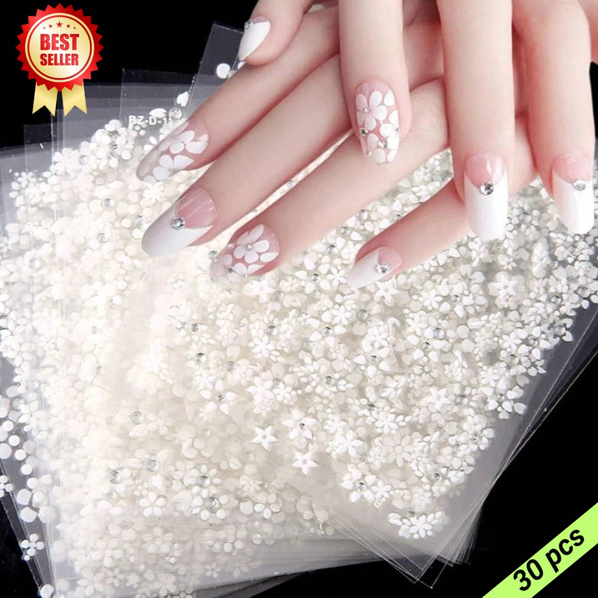 Goedkoopste GUAPÀ® Nagelstickers | Bloemen stickers Wit | 30 vellen Diverse Nagel Stickers | Nail Art | Nagel stickers | nagelversiering | zelfklevende nagelstickers | 30pcs 3D Bloemen Nagelstickers Wit