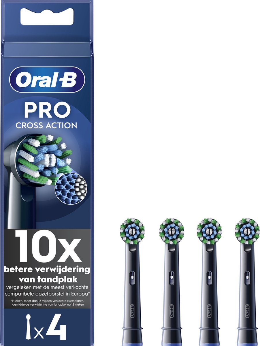 Oral-B Pro - Cross Action - Opzetborstels - Met CleanMaximiser Technologie - Zwart - 4 Stuks
