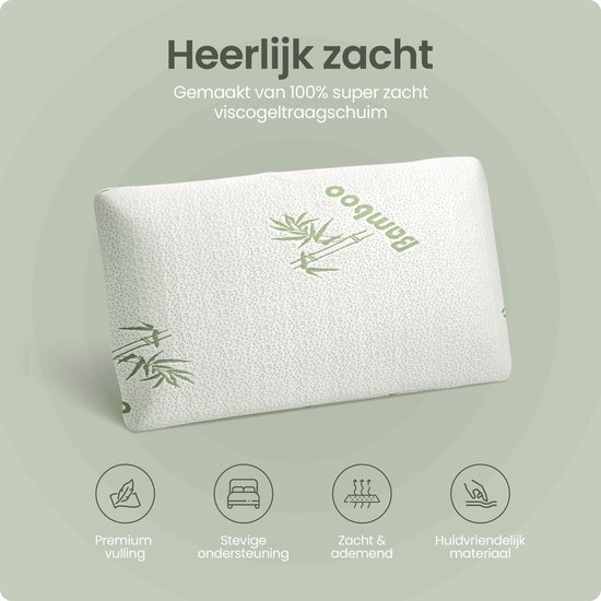 Wit bamboe kussen met bamboe-print, zacht en ademend.