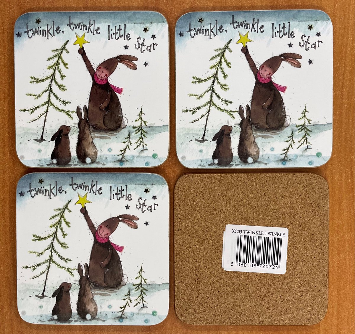 Alex Clark Onderzetters Twinkle Twinkle ~Konijnen Kerst/winter