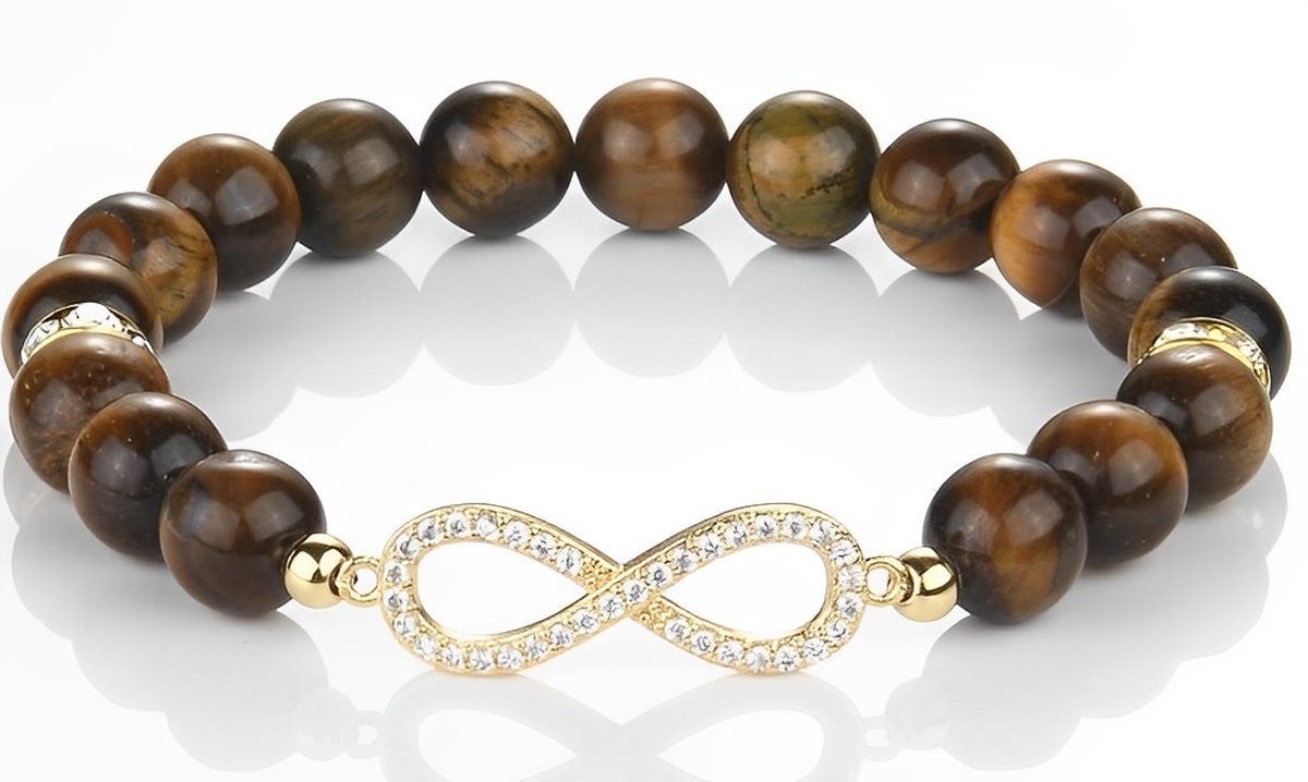 Kralen armband dames tijgeroog met oneindig teken Goudkleurig Sophie Siero Forever 19,5cm