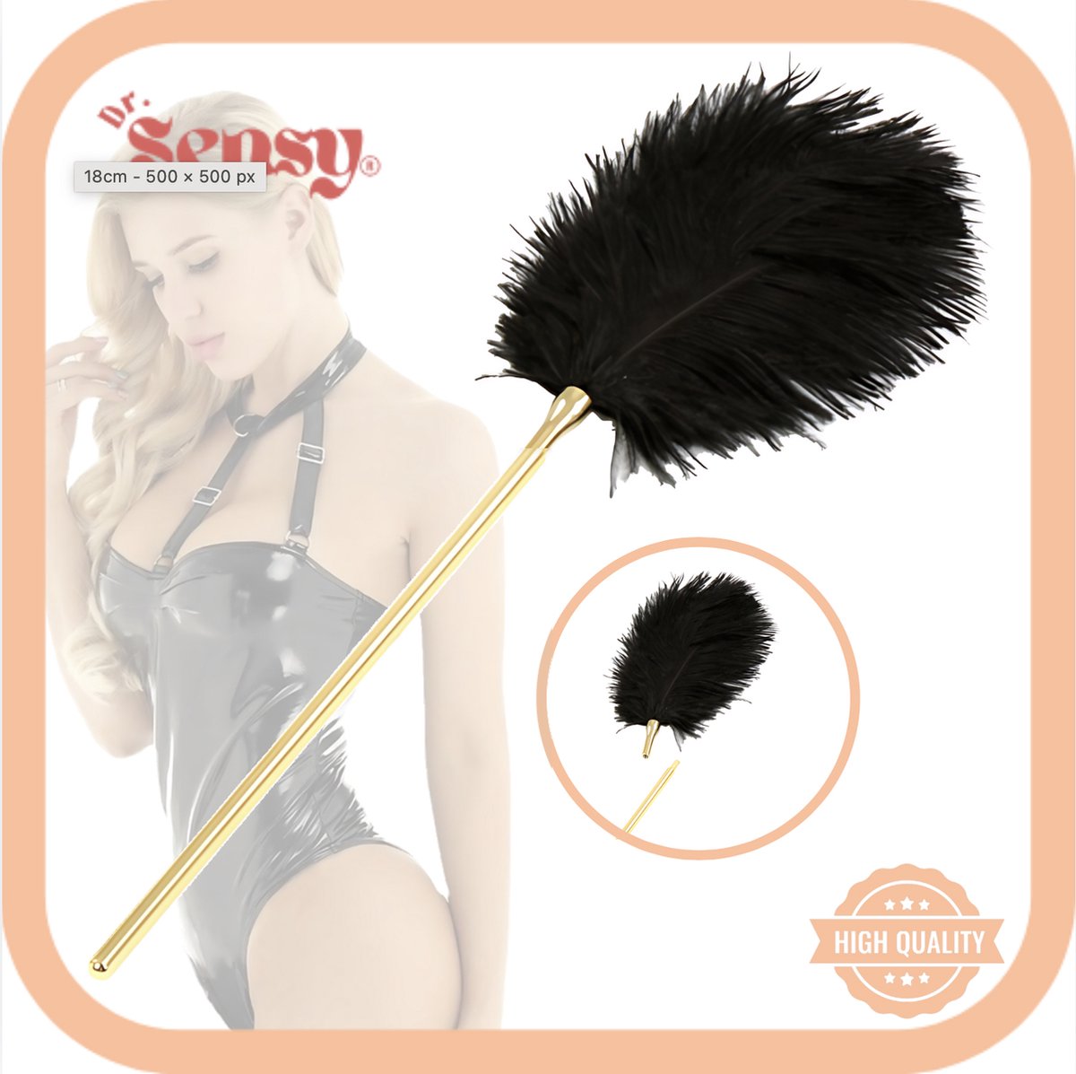 Goedkoopste Dr. Sensy Kietelaar Met Veer - Gouden Steel - Zwart/Goud - Sensueel - 41 Cm Lang - Teasing - Seks Speeltjes