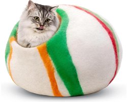 Kattenmand Candy Swirl van wol - medium formaat - handgemaakt - 100% merinowol - milieuvriendelijk - vilten kattenhol - voor indoor katten en kittens Image
