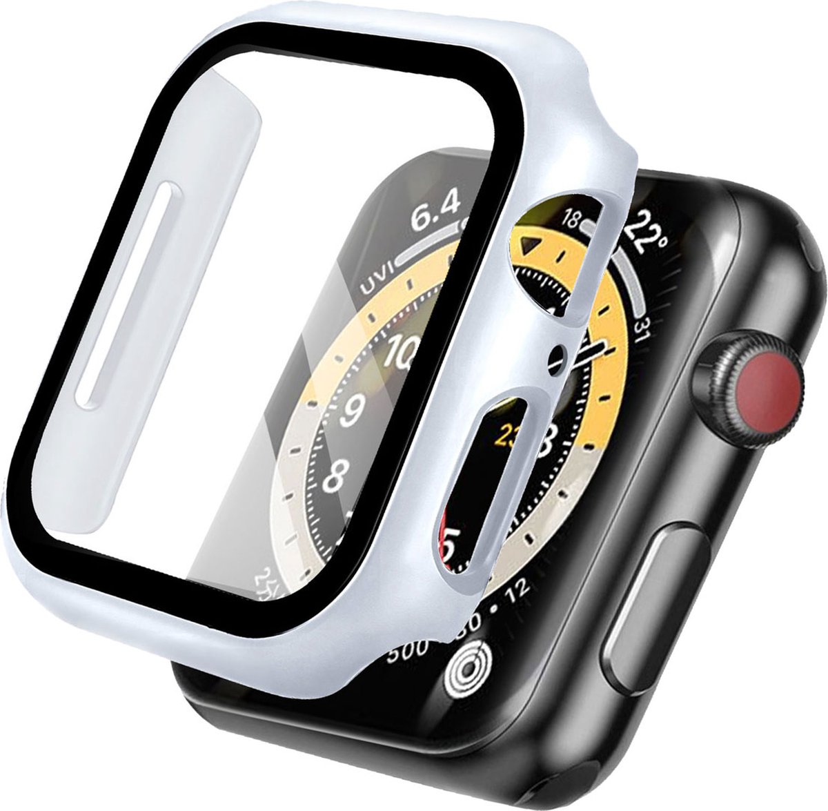 iMoshion Screen Protector Geschikt voor Apple Watch Series 7 / 8 / 9 - 45 mm - Zilver - iMoshion Full Cover Hard Case / Hoesje - Zilver