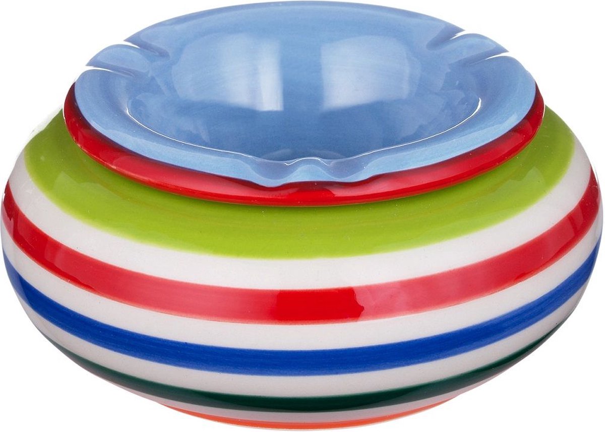 Goedkoopste Gekleurde terras asbak - Keramiek - Gestreepte Stormasbak - Buiten asbakken - Blauw - Rood - Groen - Wit