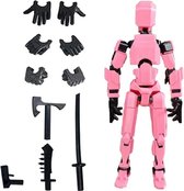 Enluxe Roze T13 Stick Action Figure – Flexibele Beweegbare Pop, Verwisselbare Handen en Speelgoedwapens, Creëer je Eigen Gevechtsscene, Perfect voor Kinderen en Verzamelaars