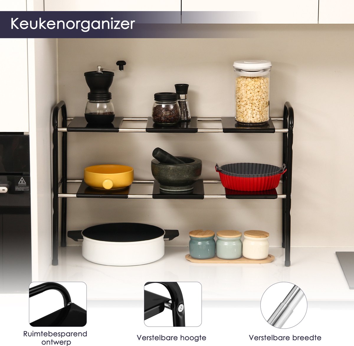 Behave Keuken Organizer - Aanrecht organizer - Keukenkast - Keukenrek - Gootsteen organizer - Verstelbaar - Zwart — cadeau in Cadeau-ideeën - foto 5
