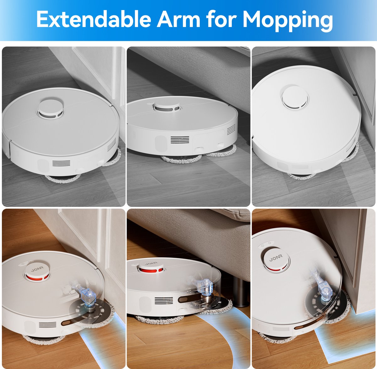 Afbeelding 2 van JONR P20 Pro - Robotstofzuiger -Robotstofzuiger Met laadstation- Extendable Arm - met Dweilfunctie en Opheffende Mop - 8000Pa - Zelfreinigend - 4L - Vermijden van Obstakels - Adaptief Kantdweilen - Hete Lucht Drogen - Anti-tangle Roller Brush
