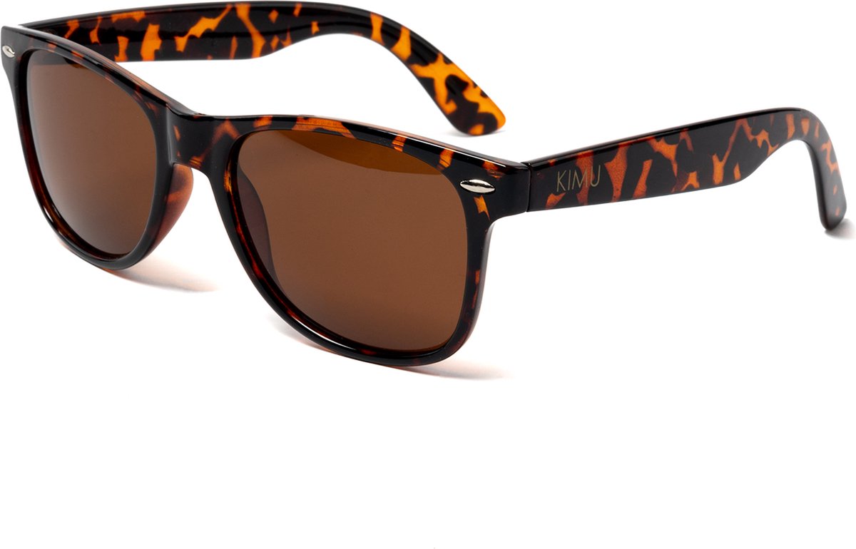 KIMU® Way Farer Zonnebril - Rechthoekig Tortoise Montuur - Bruine Glazen - Bril Hipster Vintage Retro Dames Heren Bruin Rechthoekige Classic Festival