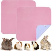 VANESTE Bodembedekking Knaagdieren en Konijnen - Cavia Fleece Liner met Antislip dots - Strooiselmat - Stofvrij - Wasbaar - 75x75 cm - Roze - 2 Stuks