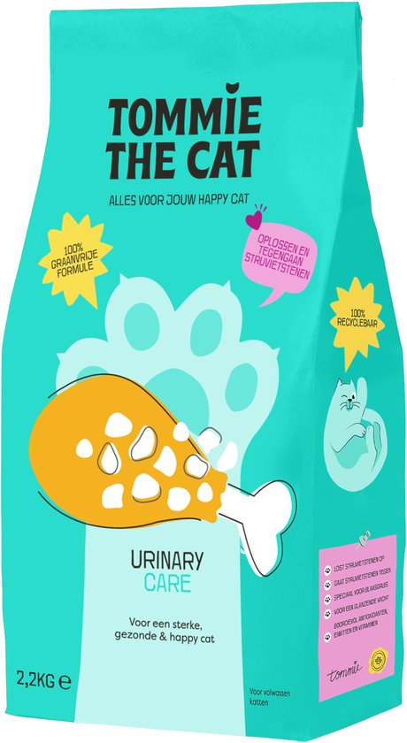 Tommie the Cat - blaasgruis kattenvoer - 100% graanvrije kattenbrokken - urinary care droogvoer - bomvol verse kip - 2kg