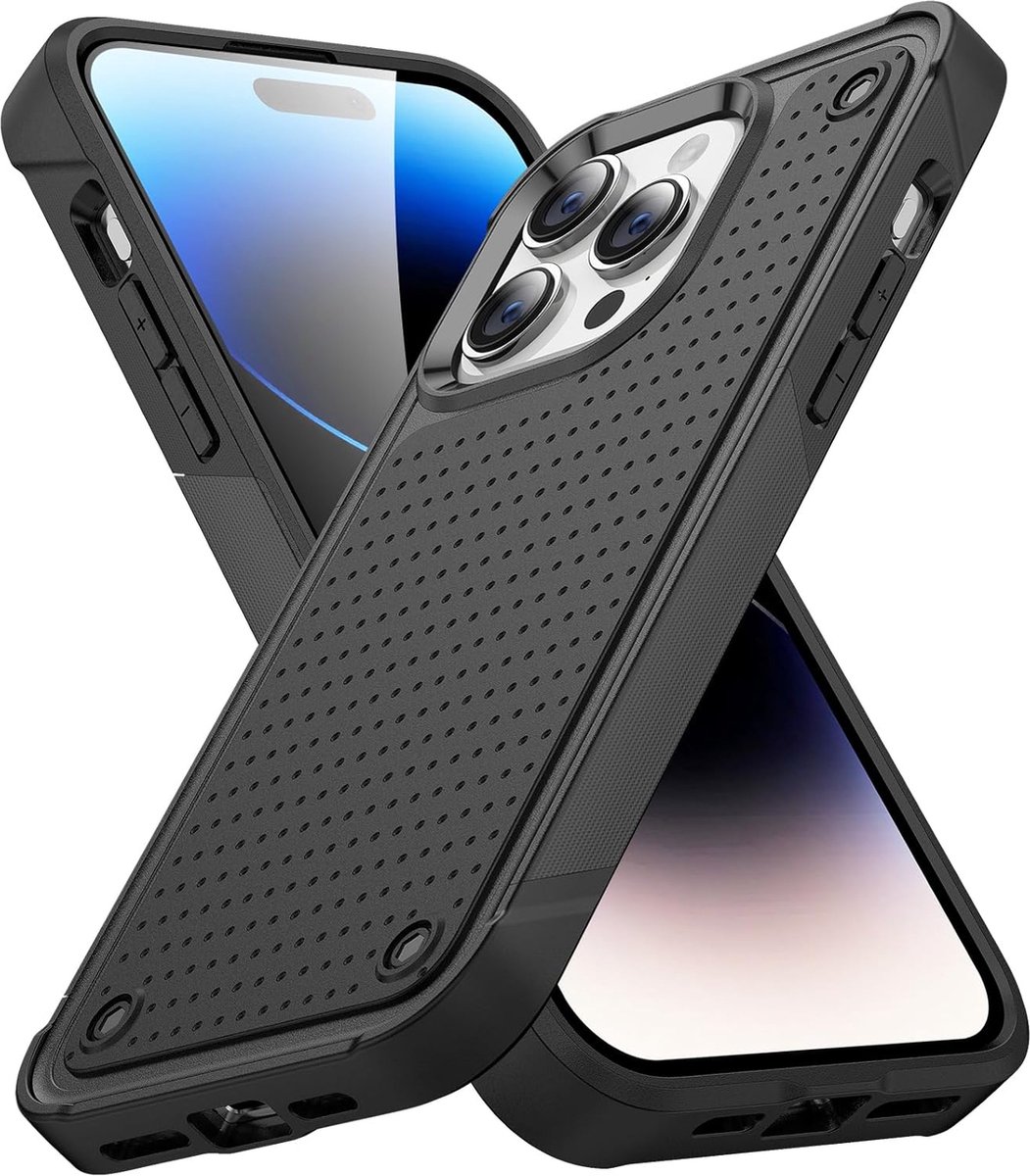 Casemania Hoesje Geschikt voor Apple iPhone 16 Pro Max - Zwart - Armor Back Cover